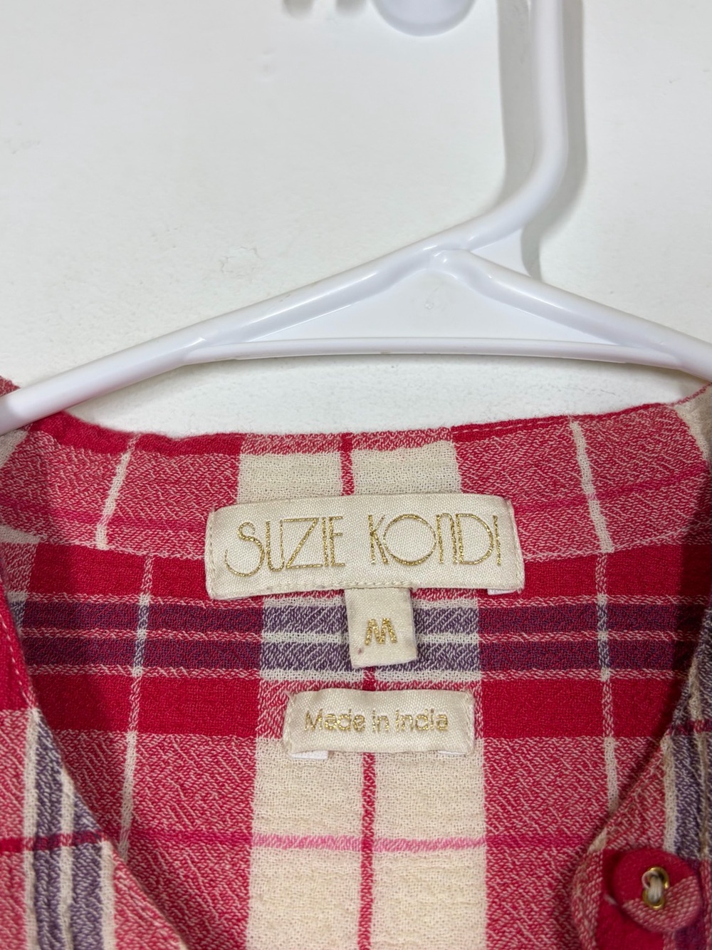 Suzie Kondi Koubi Button Up Plaid Gauze Blouse Size Medium - Picture 11 of 12